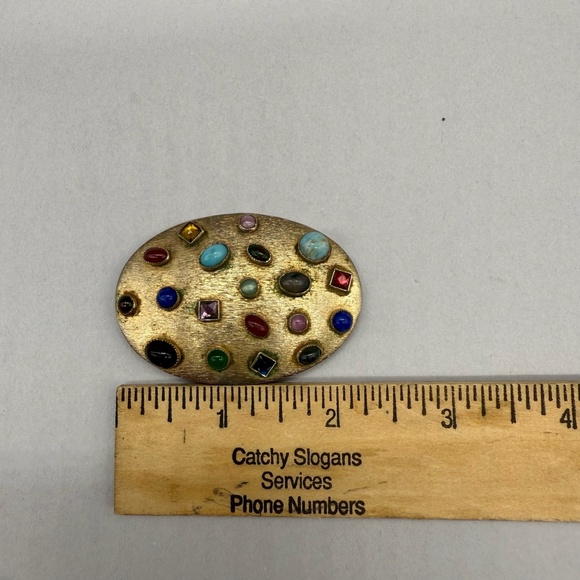 Vintage Estate  Multi Bezel Set SemiPrecious Stone & Crystal Jeweled  Brooch Pin - Picture 6 of 9